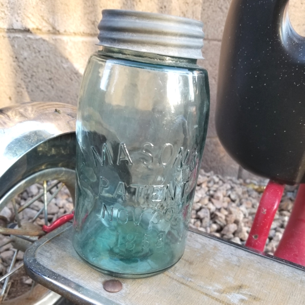 Antique Nov. 30th 1858 Mason Jar aqua  Blue
